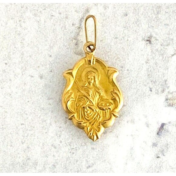 Estate Vintage Small 14k Gold St Lucia Lucy Medal Catholic Christian Religious - Picture 1 of 6